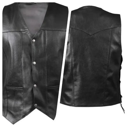 Colete jeans masculino estilo punk com detalhes de renda lateral, perfeito para festas e passeios de motocicleta