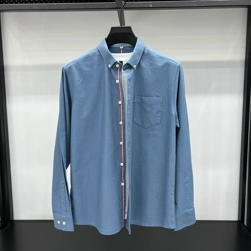Novo 100% algodão camisa de manga comprida masculina designer marca primavera outono moda negócios confortável respirável topo roupas masculinas