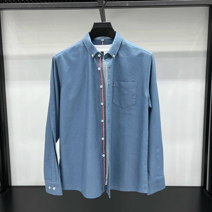 Novo 100% algodão camisa de manga comprida masculina designer marca primavera outono moda negócios confortável respirável topo roupas masculinas