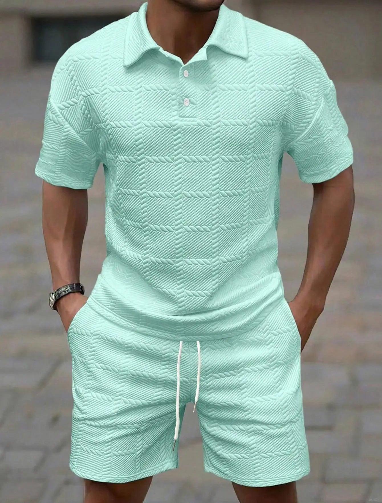 2025 verão nova tendência da moda cor sólida confortável moda leve casual masculino terno de manga curta para homem