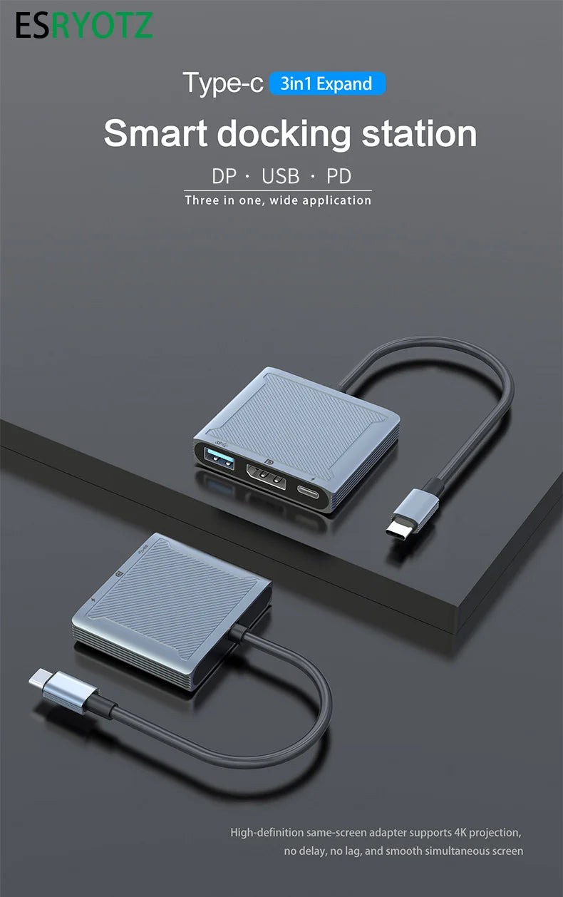 8K 60Hz USB C para Displayport 144Hz hud Thundrbolt USB-C para DP 3 em 1 Hub dock cabo Tipo C para DisplayPort 1.4 cabo para Mackbook