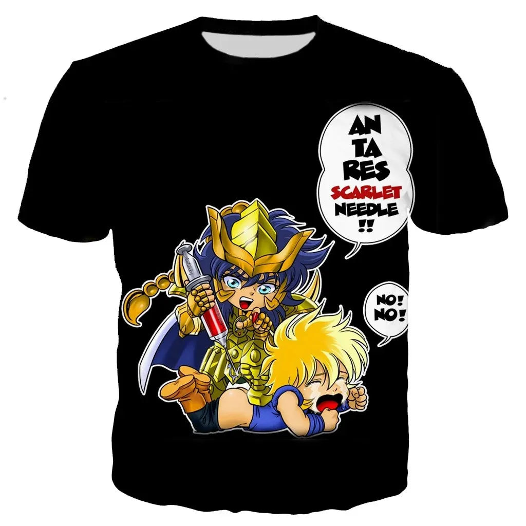 Saint seiya t camisa masculina moda camisetas crianças hip hop topos t anime impressão 3d camiseta verão masculino gráfico topos meninos t