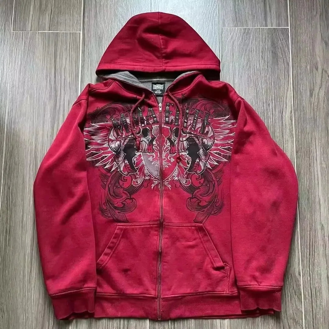 2000s crânio padrão gótico hoodie y2k zíper rosto coberto crânio padrão impresso hoodie casual punk hip hop rua retro engraçado