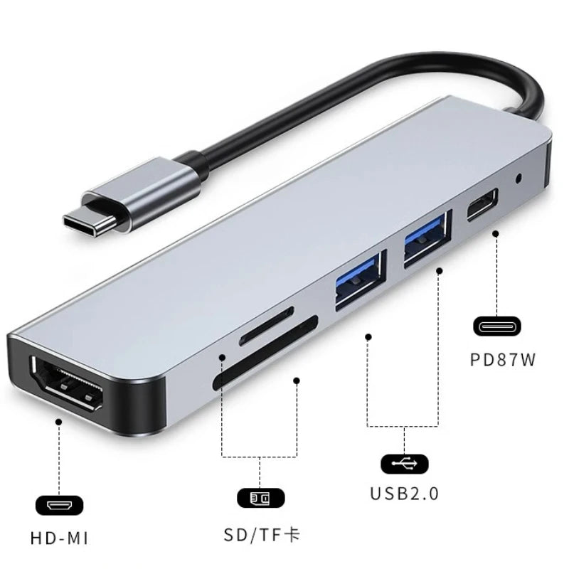 Usb 3.0 tipo-c hub para adaptador hdmi 4k 30hz sd tf cartão pd 87w divisor de carga rápida usb docking stations hub para macbook computar