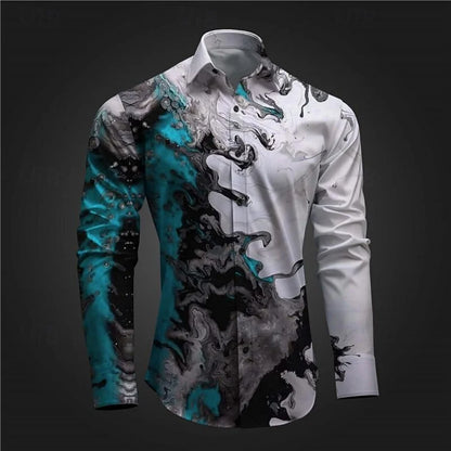 Nova camisa masculina de manga comprida com estampa de caveira para Halloween, camisa com gola 3D adequada para primavera, outono e inverno