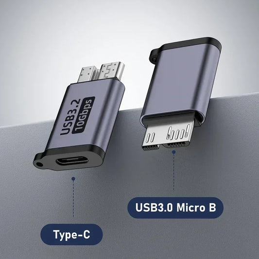Adaptador Micro B USB 3.0 macho para tipo C fêmea, conector para disco dur externo HDD, câble