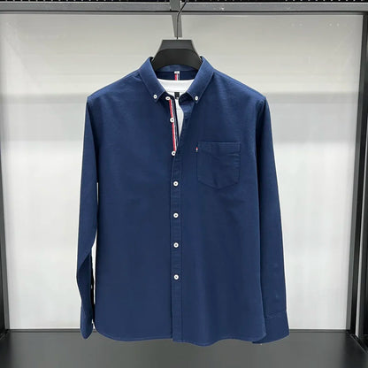 Novo 100% algodão camisa de manga comprida masculina designer marca primavera outono moda negócios confortável respirável topo roupas masculinas