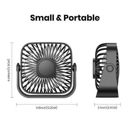 TOPK 4 Polegadas USB Mini Ventilador Portátil para Acampamento, Ventilador Pessoal de Mesa Silencioso de 3 Velocidades, 360 ° Ajuste de ventiladores de pé para sala de casa