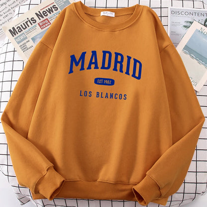 Espanha madrid est 1902 los blancos impressão dos homens com capuz roupas oversize crewneck agasalho solto pulôver masculino streetwear