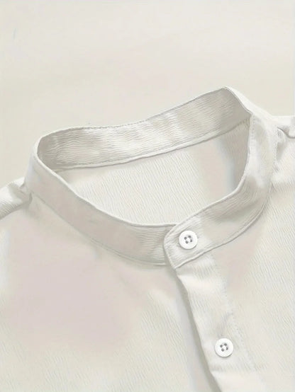 Camisa casual masculina de manga curta, gola alta, verão, cor sólida, manga curta, camisa de linho, respirável, praia, tops masculinos