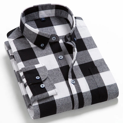 Moda masculina casual xadrez escovado camisa de manga longa, confortável 100% algodão botão para baixo fino ajuste grosso flanela camisas de outono