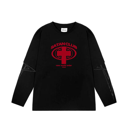 Camiseta gráfica estampada do Satan Club dos homens, roupas Hip Hop, tops de manga comprida, streetwear gótico, Harajuku, Y2K, Hip Hop, 2 peças