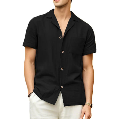 Camisas masculinas de manga curta verão cor sólida respirável solto camisas casuais praia férias estilo masculino topos camisetas