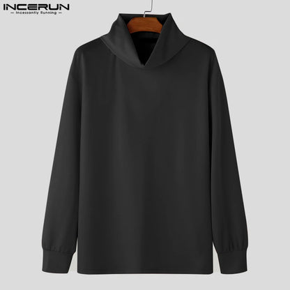 Moda estilo casual topos incerun novo masculino pilha colarinho design hoodies bonito masculino sólido manga comprida pulôver moletom 2024