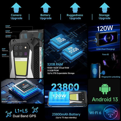 8849 tanque 3 smartphone áspero 23800mah 5g telefone celular ao ar livre desbloqueia 32gb ram + 512gb rom "proteção de água 200mp câmera de mão