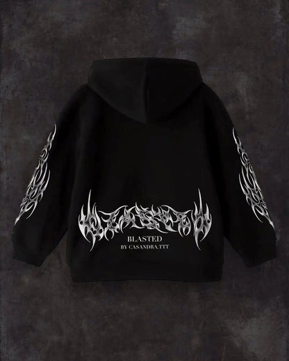 Masculino preto com capuz solto ajuste estilo rua gótico hoodie com punho impressão elegante casual urbano manga longa pulôver design na moda