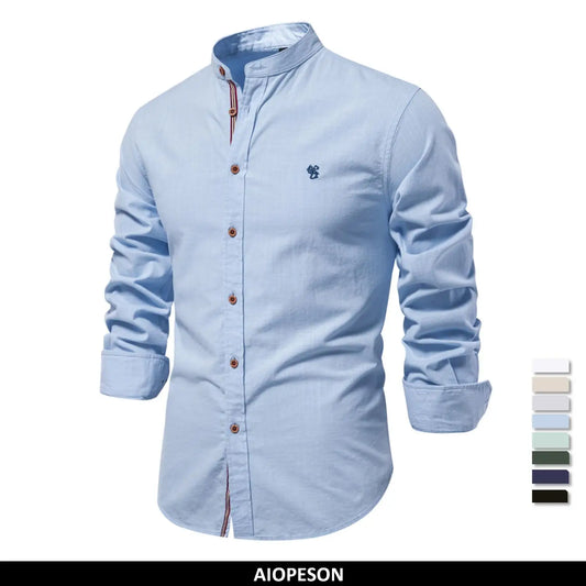 AIOPESON 100% Algodão Camisa Social Homens Cor Sólida Manga Longa Camisa de Marca de Alta Qualidade para Homens Primavera Stand Camisas Masculinas Casuais
