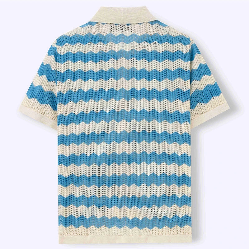 Diário casual respirável oco para fora camisa masculina tricô turn-down colarinho botão-up camisas verão nova moda masculina camisas listradas