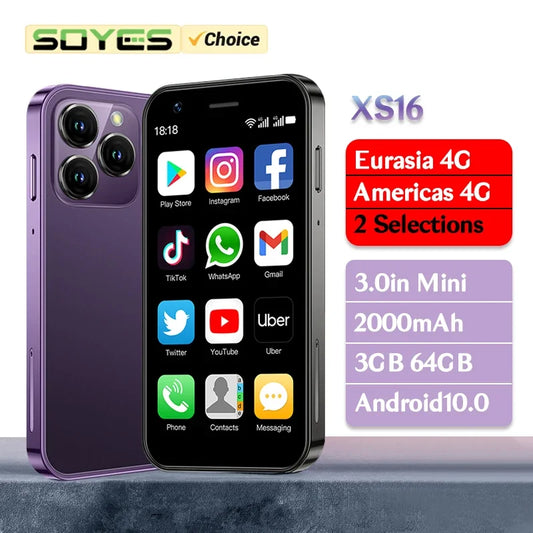 SOYES XS16-Mini Smartphone, 3GB de RAM, 64 ROM, 4G LTE, Android 10.0, Quad Core, 2000mAh, Tipo C, Dual SIM, Standby 3.0, Telefone Pequeno