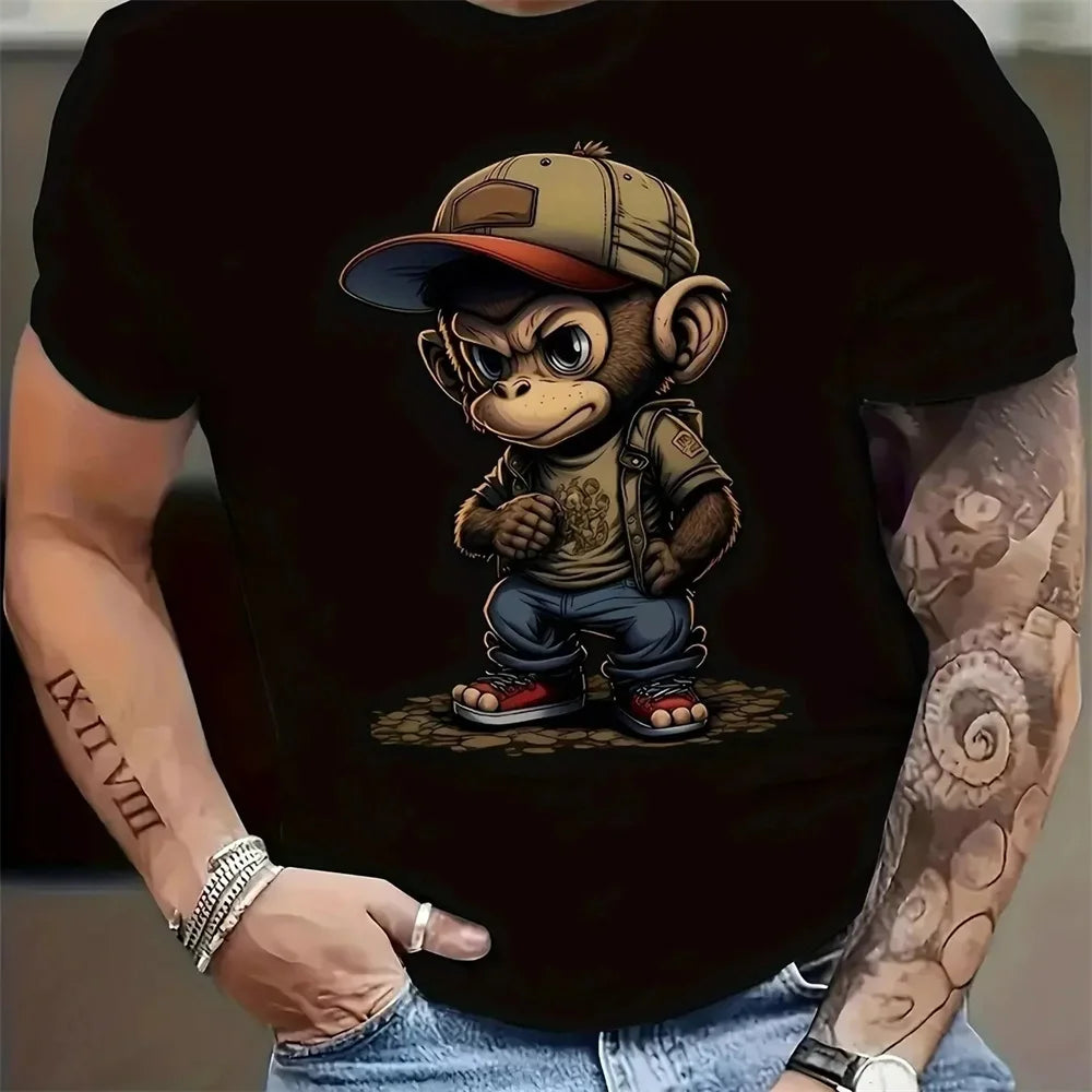 Hip hop macaco padrão impressão camisetas o-pescoço manga curta camiseta roupas de grife dos homens macaco impressão roupas masculinas designer camisetas