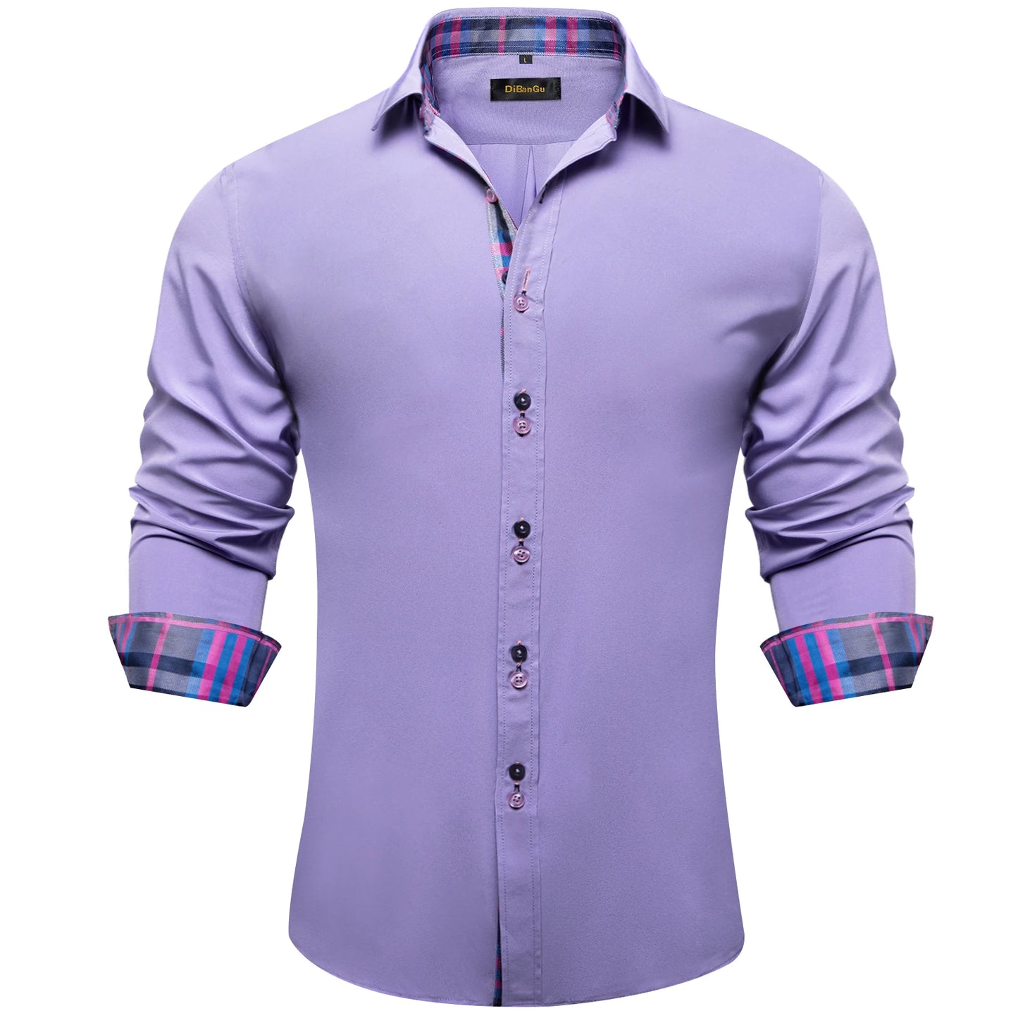 DiBanGu Camisa Masculina de Manga Longa Preto Sólido Vermelho Paisley Cor Contraste Moda Vestido Camisa para Homens Gola Botão para baixo Roupas Masculinas