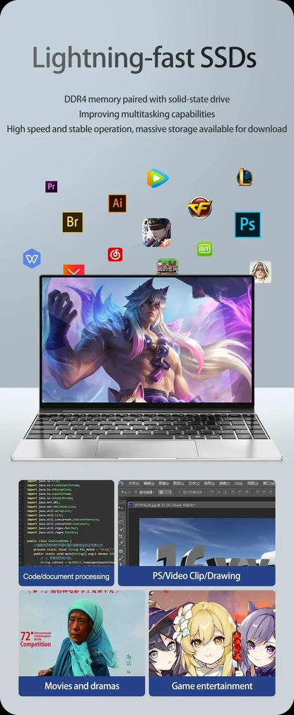 Ultra fino portátil 14.1 "16gb ram 2tb ssd intel n3700 notebook windows 11 pro 1920*1080 display escritório estudo computador pc