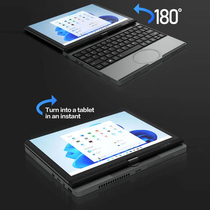 Crelander Yoga Laptop 360° Rotação CPU Intel N150 10,5" Tela sensível ao toque 2K 60Hz Taxa de atualização M2 SSD Desbloqueio facial Mini Laptop