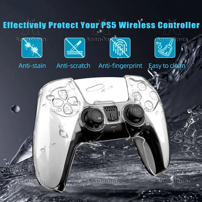 Capa protetora para controle de ps5, ajuste completo, anti-queda, anti-arranhões, antiderrapante, transparente, casca dura, ultra clara, capa para gamepad