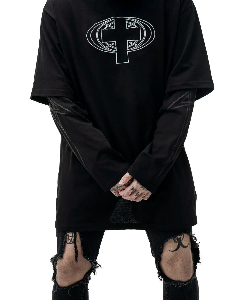 Camiseta gráfica estampada do Satan Club dos homens, roupas Hip Hop, tops de manga comprida, streetwear gótico, Harajuku, Y2K, Hip Hop, 2 peças