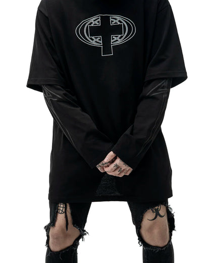 Camiseta gráfica estampada do Satan Club dos homens, roupas Hip Hop, tops de manga comprida, streetwear gótico, Harajuku, Y2K, Hip Hop, 2 peças