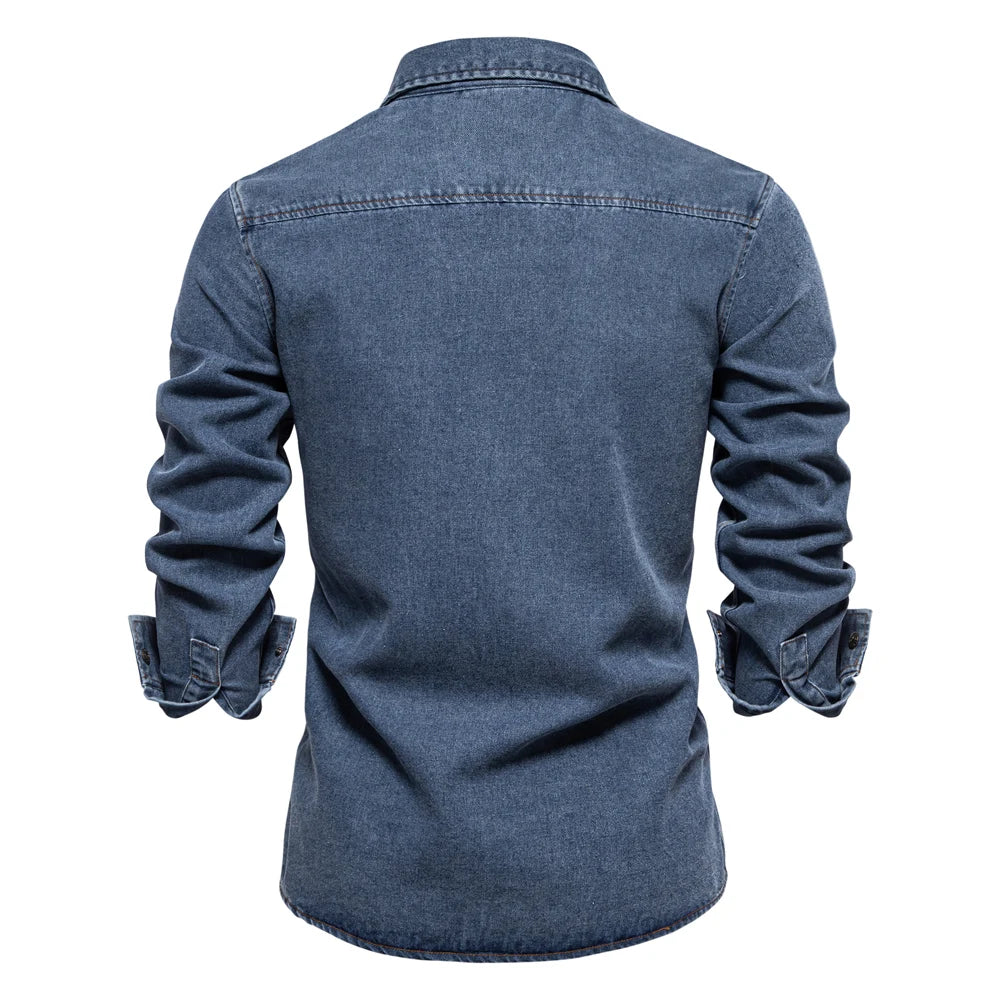 AIOPESON Mens 100% Algodão Camisas Jeans Outono Grosso Cowboy Camisa Masculina de Alta Qualidade Botão de Cor Sólida Camisa Jeans Casuais