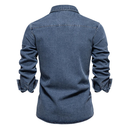 AIOPESON Mens 100% Algodão Camisas Jeans Outono Grosso Cowboy Camisa Masculina de Alta Qualidade Botão de Cor Sólida Camisa Jeans Casuais