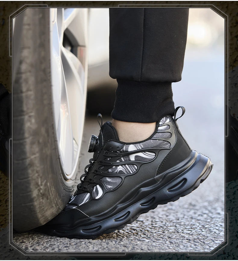 2025 botão rotativo sapatos de segurança homens anti esmagamento anti piercing sapatos de trabalho homens sapatos de dedo do pé de aço antiderrapante sapatos indestrutíveis
