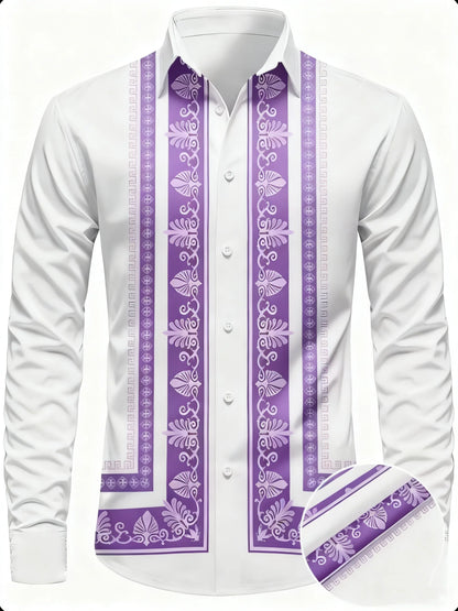 Nova camisa masculina de manga comprida com padrão geométrico – estilo primavera-outono, gola moderna e retrô, camisa com botões. Envio rápido.