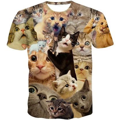Verão 3d impressão gatos engraçados t camisa masculina galáxia gato gráfico manga curta personalidade casual o-pescoço rua em torno do pescoço camisetas roupas