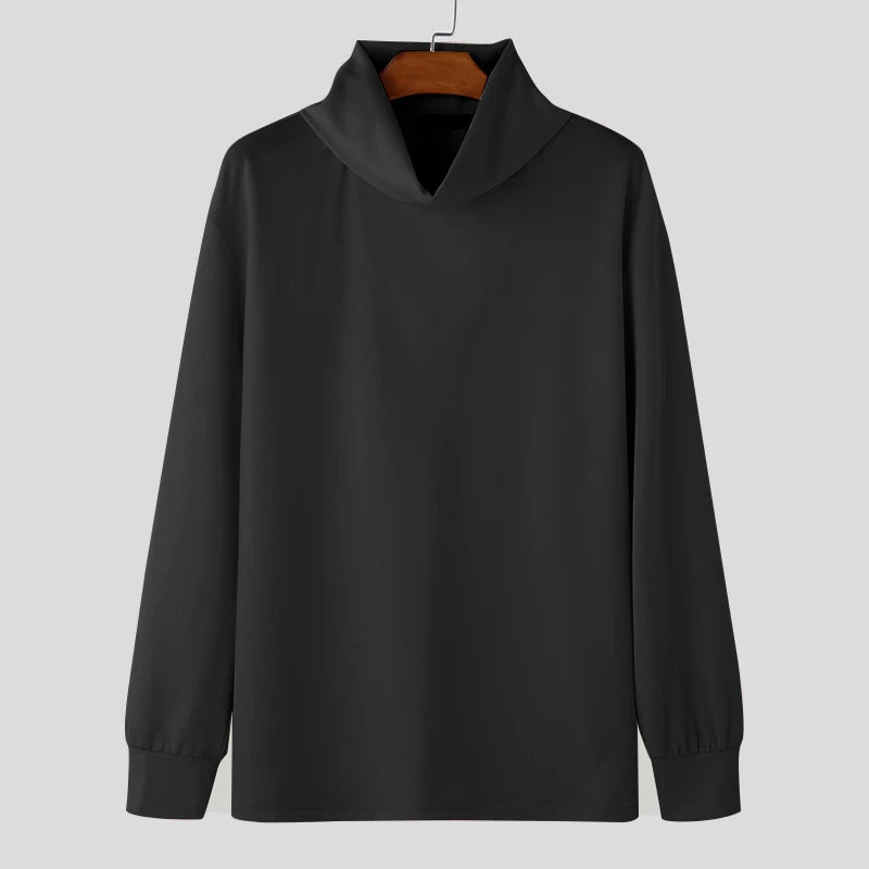 Moda estilo casual topos incerun novo masculino pilha colarinho design hoodies bonito masculino sólido manga comprida pulôver moletom 2024