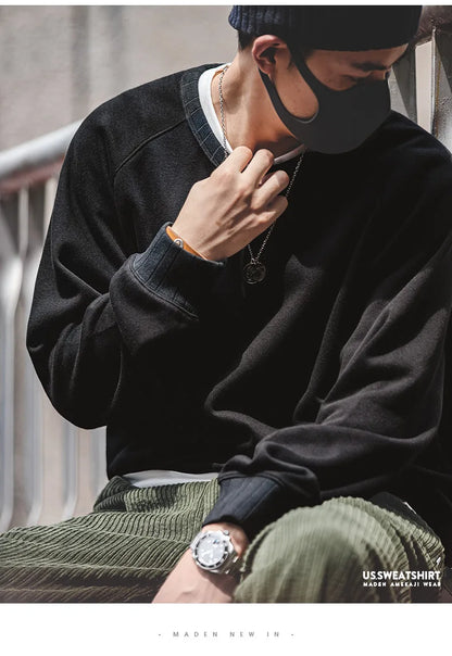 Maden-Hoodies grandes vintage masculino, moletom solto de algodão, monocromático, espesso, moletons quentes, casual, tricô, roupas masculinas