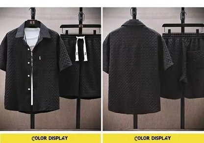 Conjunto de camisa e shorts xadrez xadrez xadrez de manga curta masculino, casual roupas oversize, coreano, luxo, alta qualidade, 2 peças