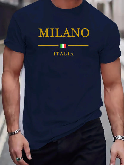 Verão masculino 100 algodão moda casual solto plus size milano italia carta impressa esportes em torno do pescoço manga curta camiseta