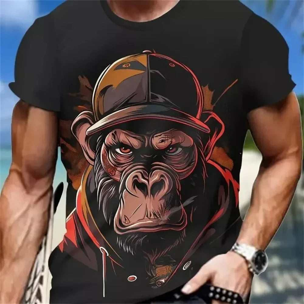 Hip hop macaco padrão impressão camisetas o-pescoço manga curta camiseta roupas de grife dos homens macaco impressão roupas masculinas designer camisetas