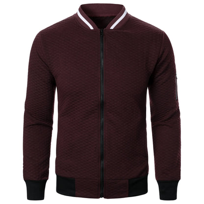 Top masculino com zíper waffle, gola stand, capuz casual, outono e inverno
