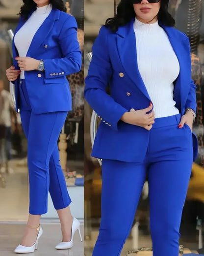 2025 feminino formal jaqueta e calças senhora do escritório outfits outono feminino duas peças conjunto impressão blazer casaco & calças terno conjuntos femininos