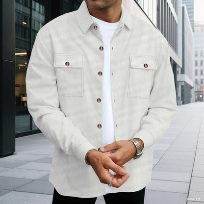 Jaqueta masculina de trabalho com verificação de waffle, jaqueta elegante com botão de lapela e calças compridas, confortável, respirável, casual, roupa de negócios, 1/2 peças