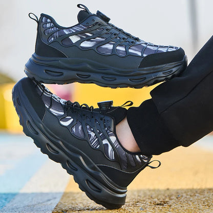 2025 botão rotativo sapatos de segurança homens anti esmagamento anti piercing sapatos de trabalho homens sapatos de dedo do pé de aço antiderrapante sapatos indestrutíveis