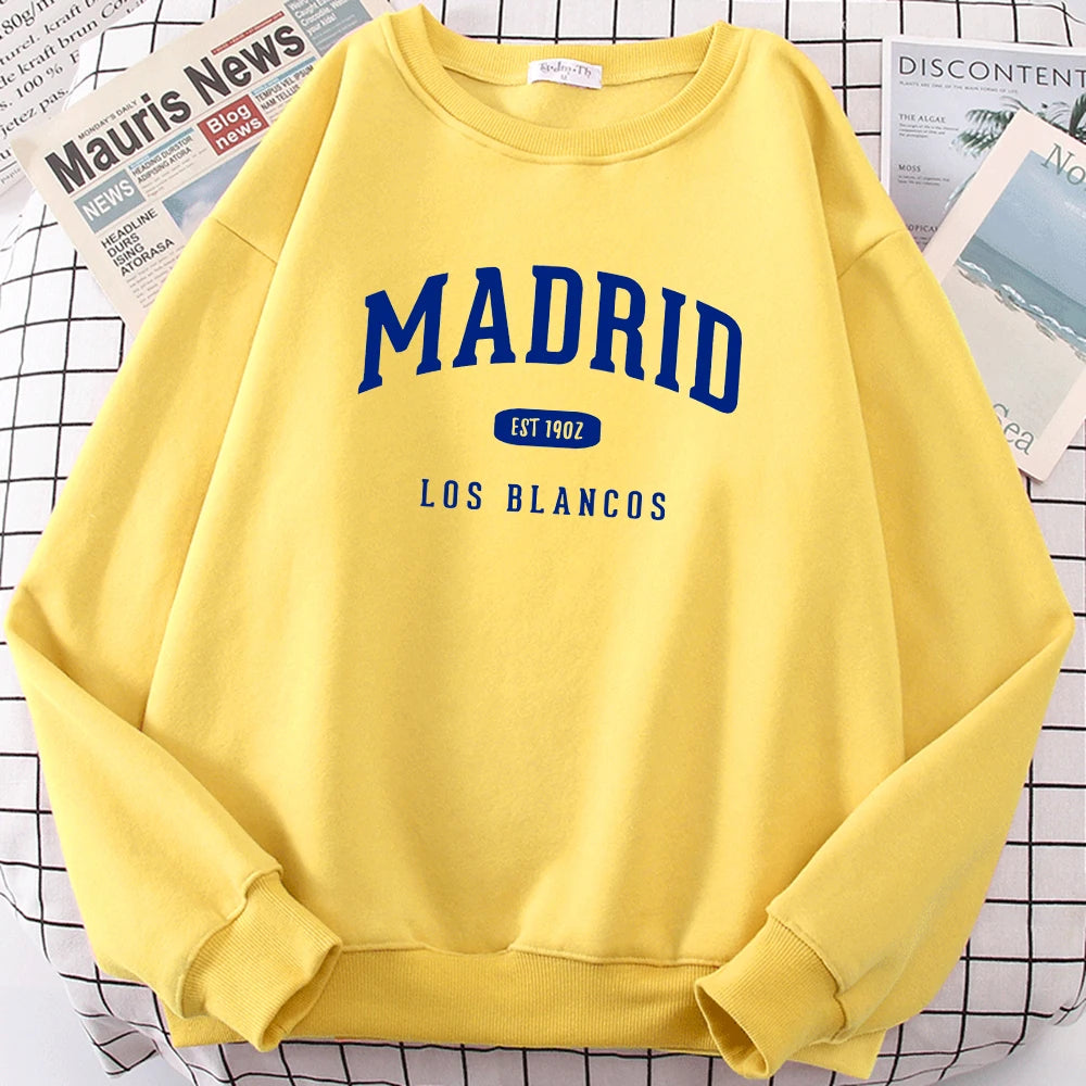 Espanha madrid est 1902 los blancos impressão dos homens com capuz roupas oversize crewneck agasalho solto pulôver masculino streetwear