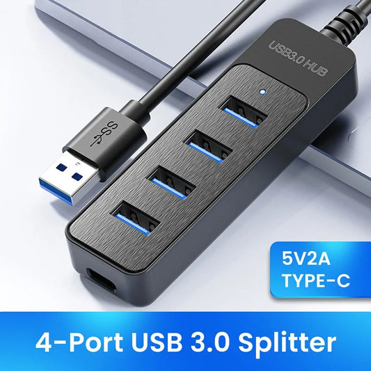 4 portas usb 3.0 hub de alta velocidade multi portas usb 3.0 divisor tipo-c expansor adaptador de alimentação para computador pc docking station adaptador