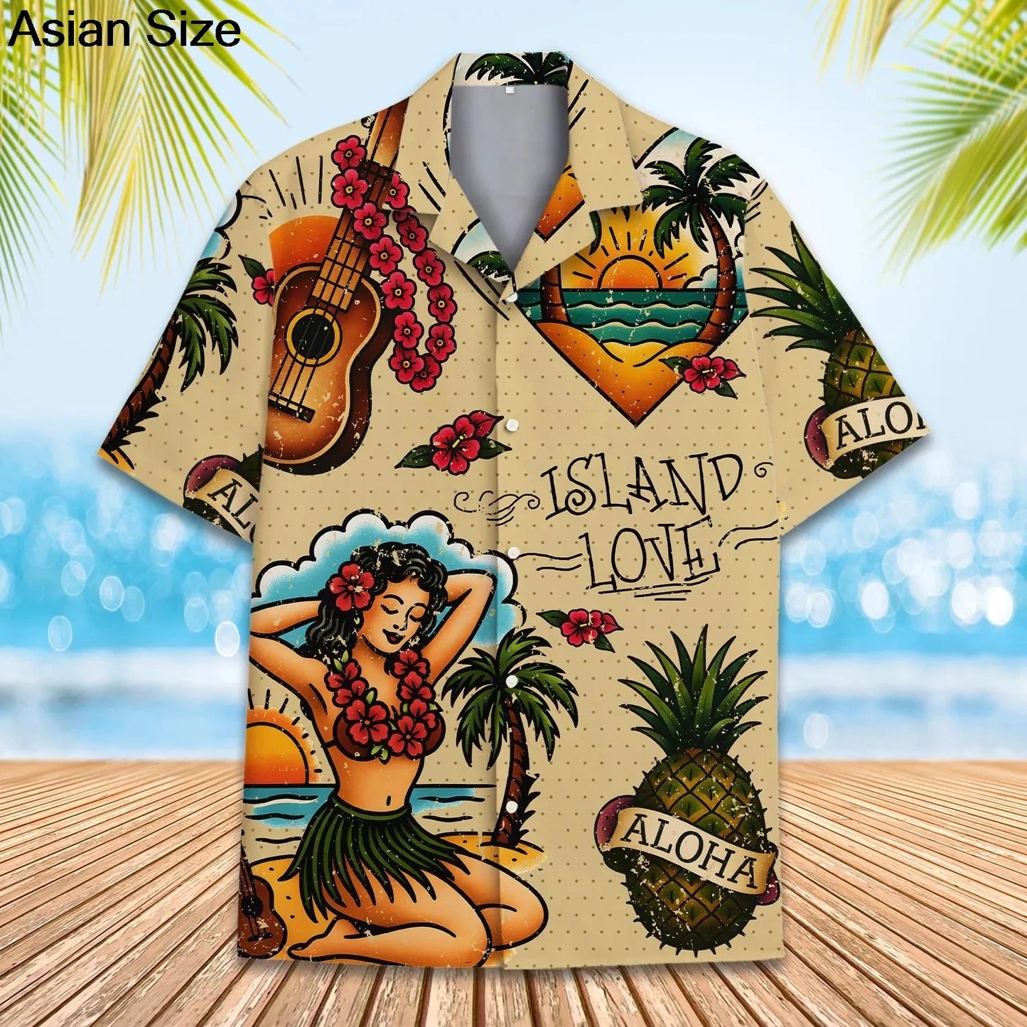 Camisas Hula Girl Aloha, camisas havaianas amarelas Hula Girl Beach, manga curta retrô, camisas unissex de verão Aloha Beach, tops femininos