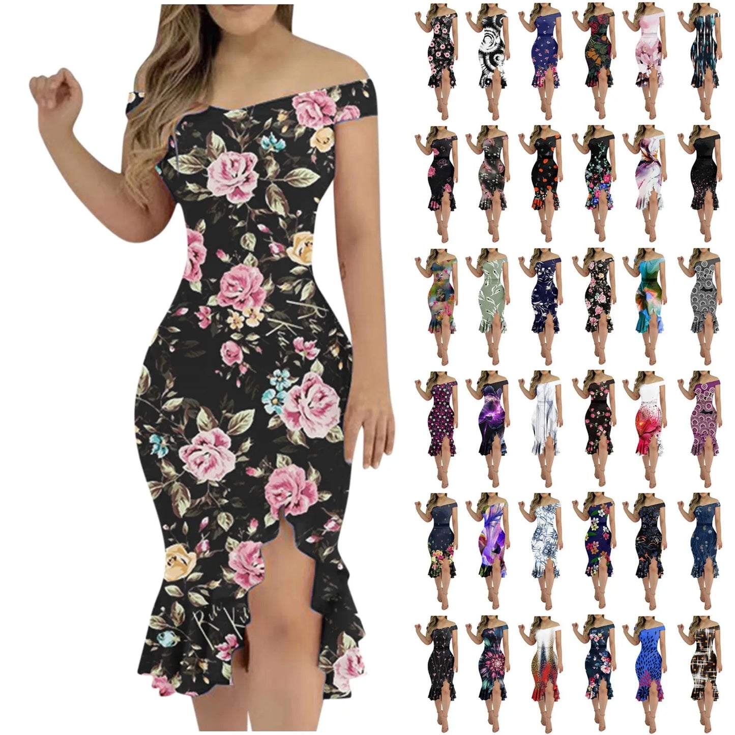 Vestido de festa feminino na altura do joelho, sexy fora do ombro, plissado dividido, bodycon monocromático, glitter, vestidos elegantes, moda feminina