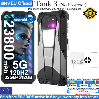 8849 tanque 3 smartphone áspero 23800mah 5g telefone celular ao ar livre desbloqueia 32gb ram + 512gb rom "proteção de água 200mp câmera de mão