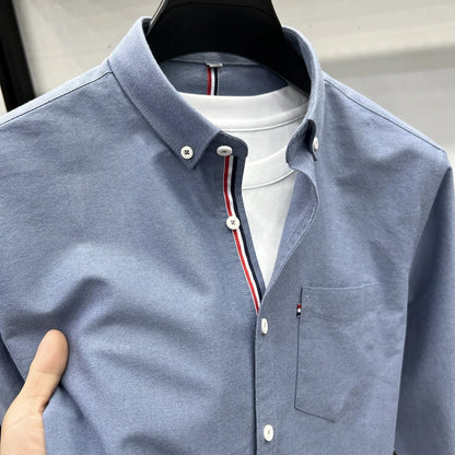 Novo 100% algodão camisa de manga comprida masculina designer marca primavera outono moda negócios confortável respirável topo roupas masculinas
